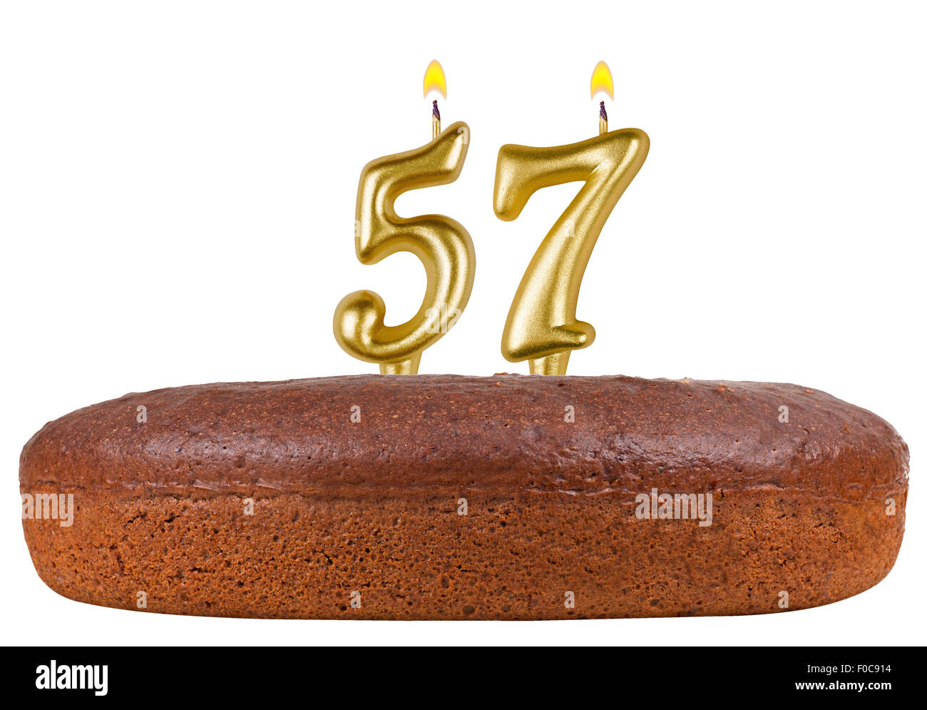 birthday cake with candles number 57 isolated on white background Stock ...