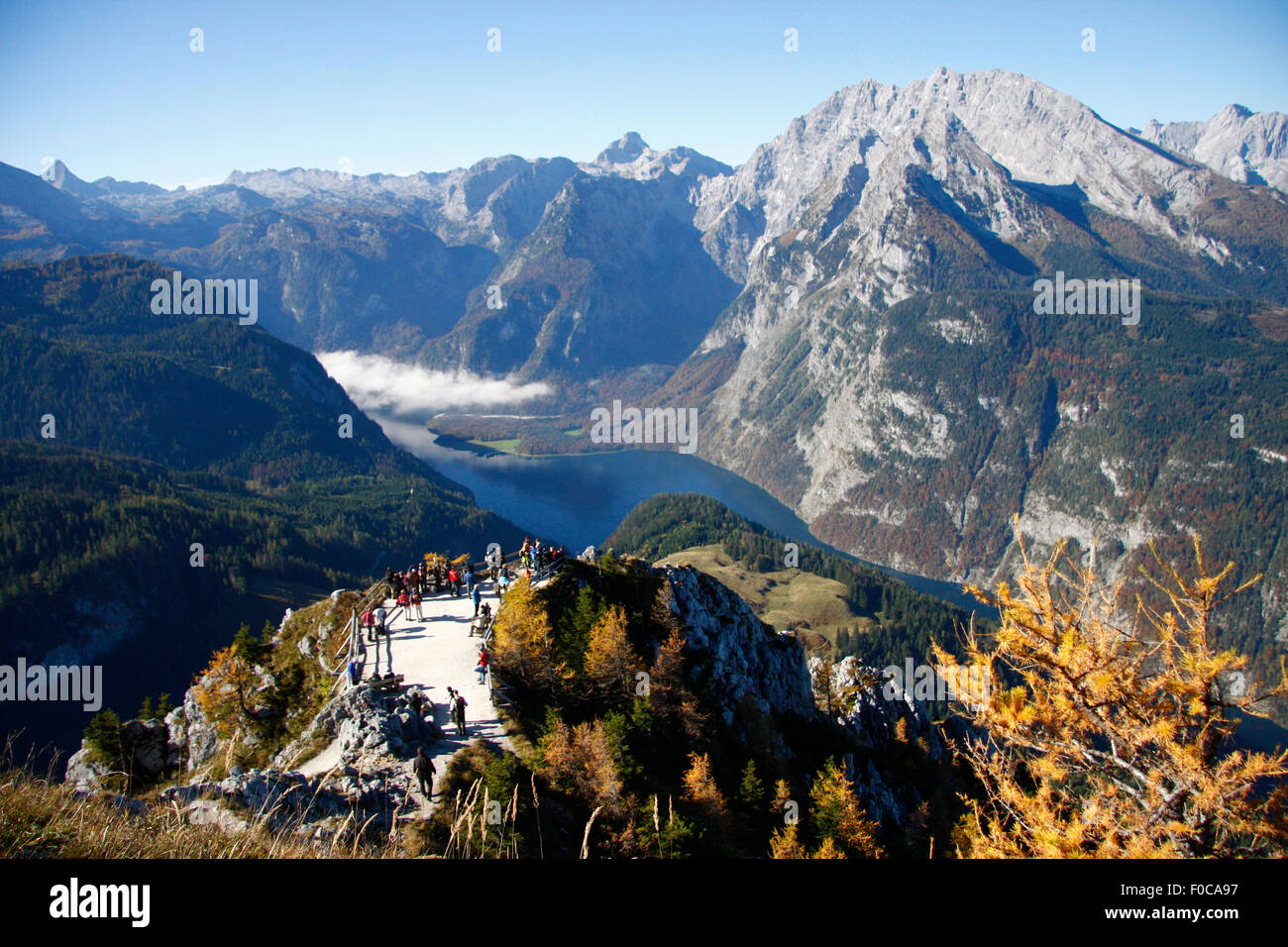 Watzmann, St. Bartholomae, Koenigssee, vom Jenner aus gesehen, Alpen bei Berchtesgaden, Bayern. Stock Photo