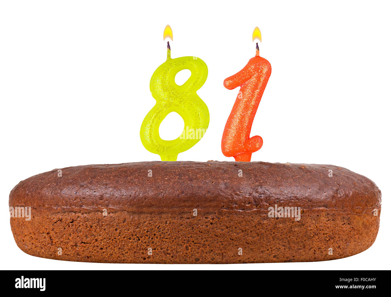 birthday cake with candles number 81 isolated on white background Stock Photo