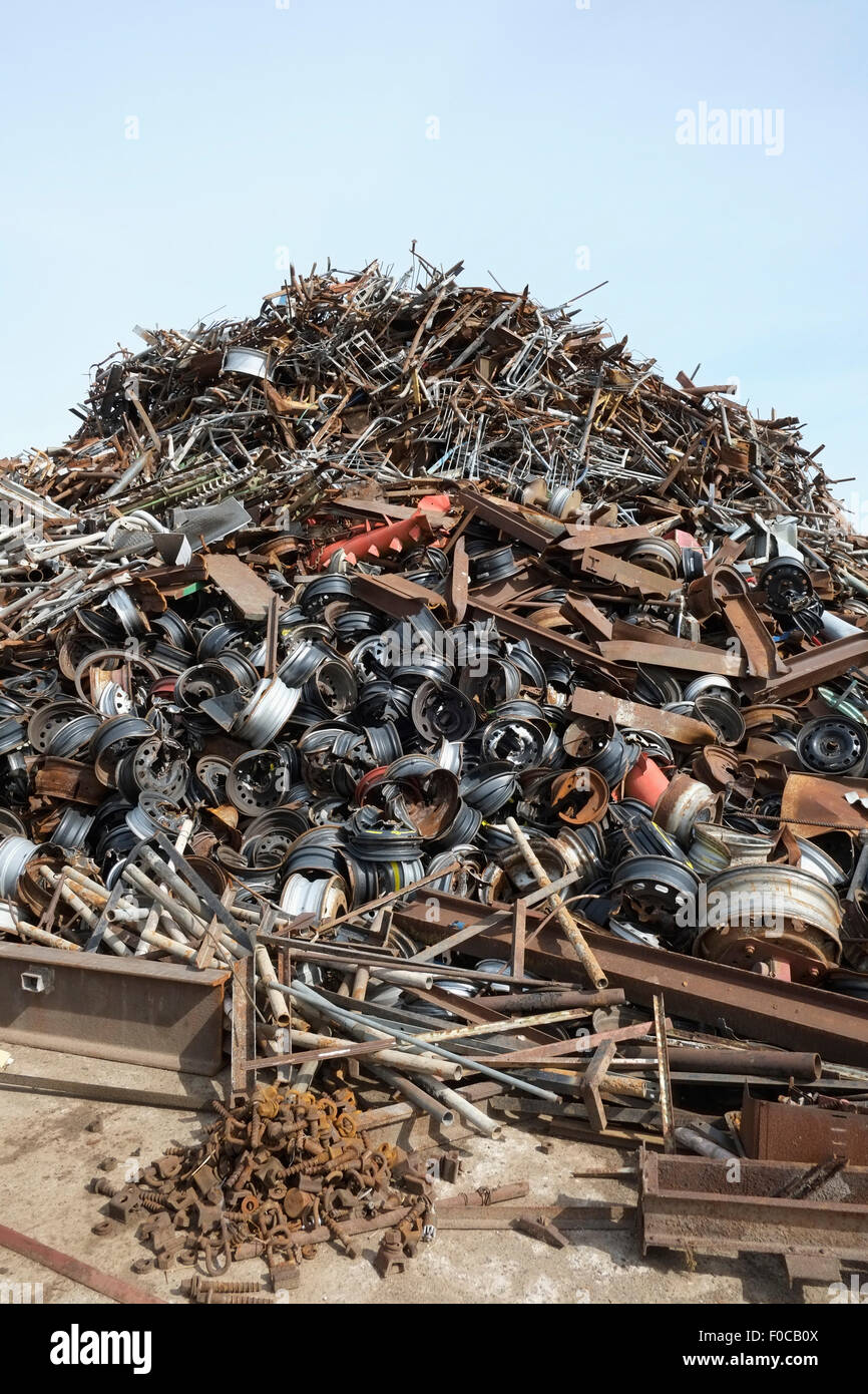 Heap of car parts in scrap yard Stock Photo Alamy