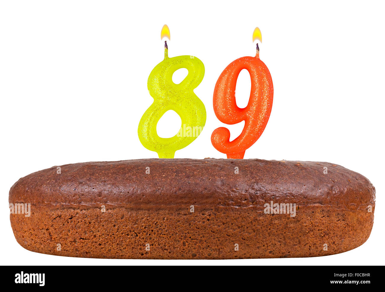 birthday cake with candles number 89 isolated on white background Stock Photo