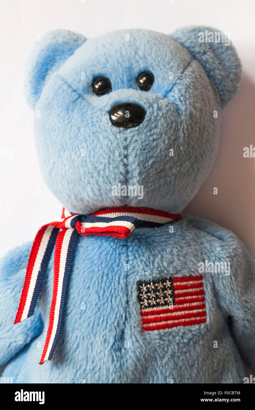 America ty beanie baby teddy bear set on white background Stock Photo