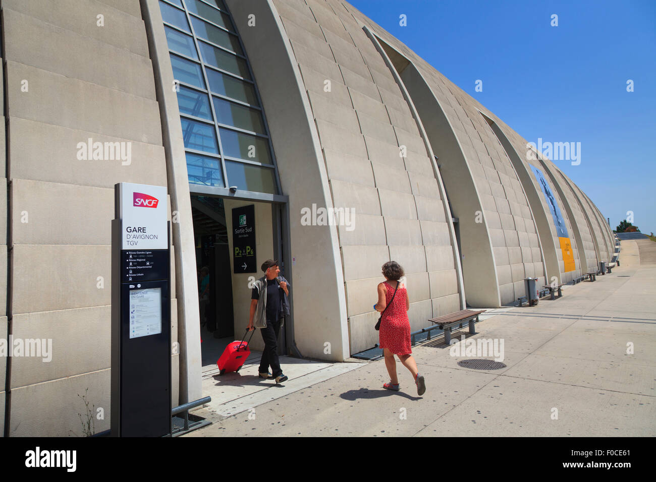 Passengers entering the modern architectural Avignon TGV railway station Stock Photo