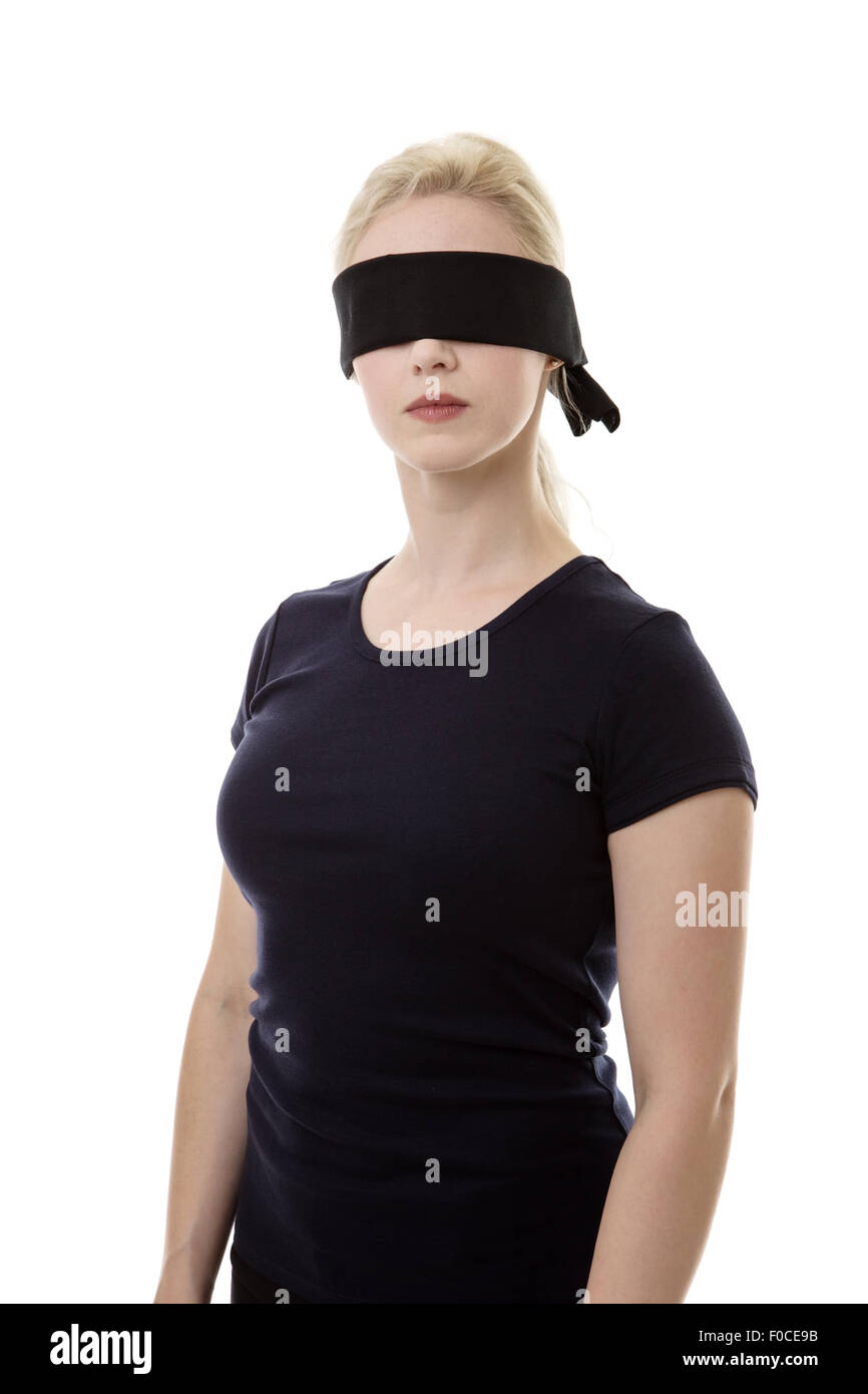 Portrait Young Woman Blindfolded Isolated White Background Stock Photo -  Image of eyesight, beautiful: 51374940