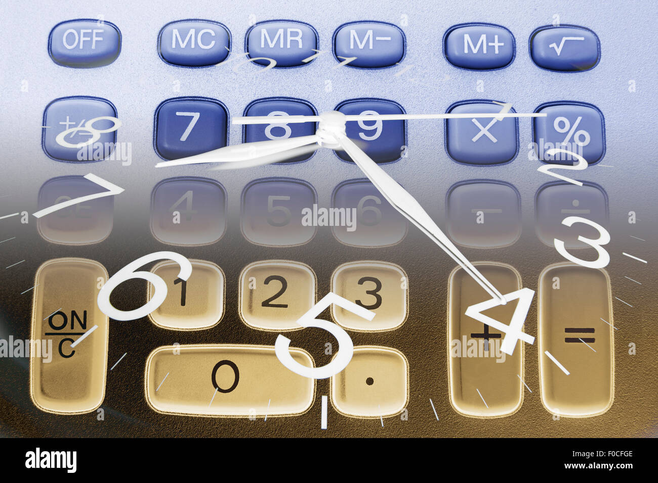 Clock Hands and Calculator Keys Stock Photo