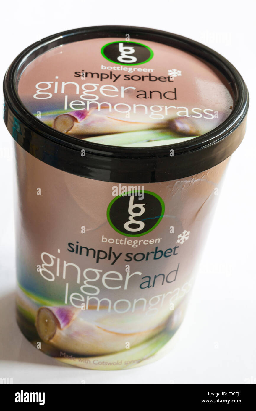Tub of bottlegreen ginger and lemongrass simply sorbet isolated on