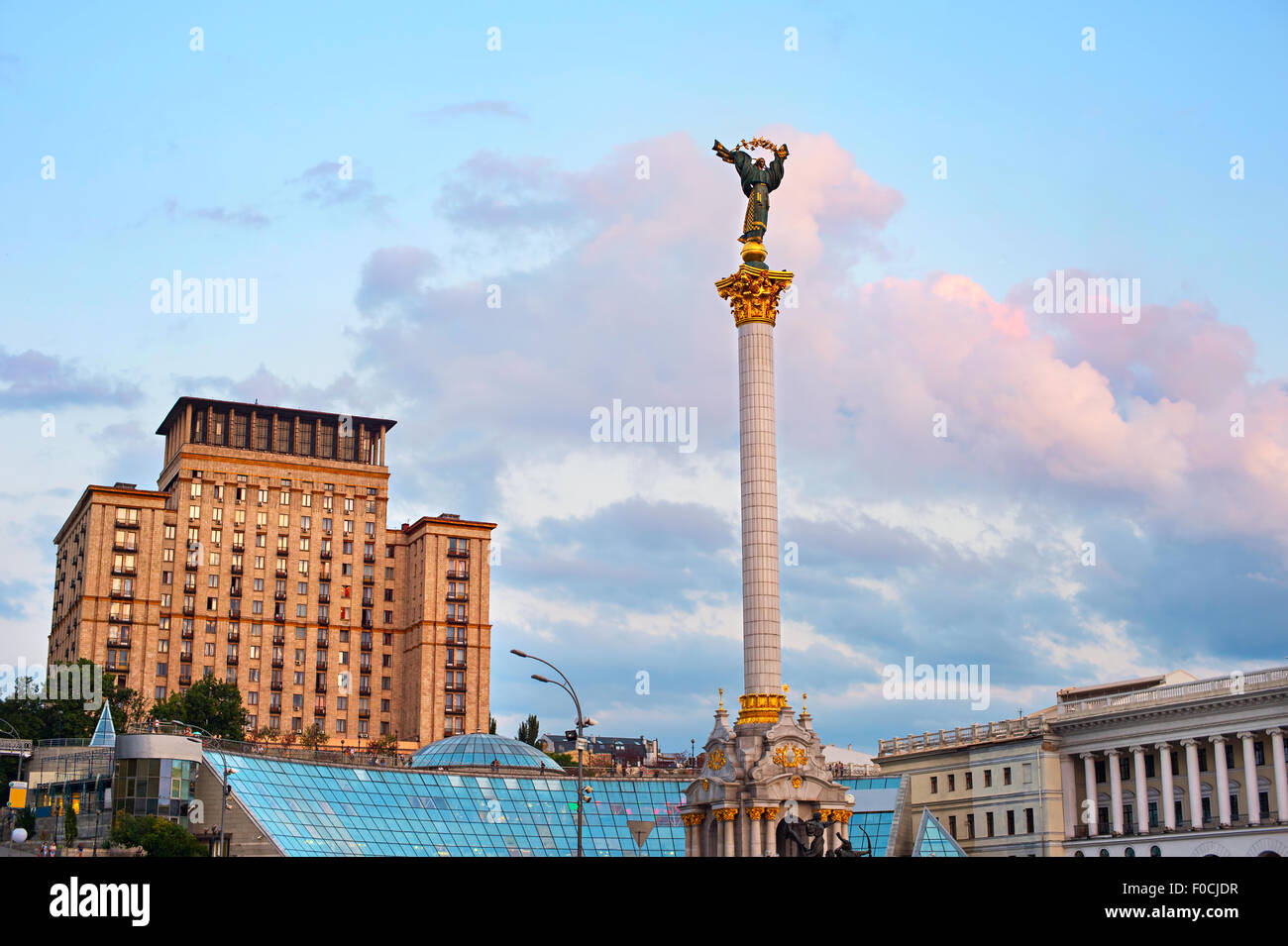 Statue of Berehynia on the top of Independence Monument on the Maidan