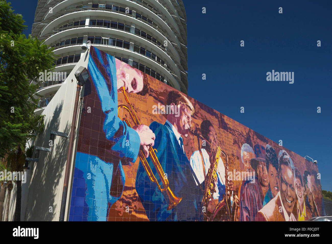 HOLLYWOOD JAZZ MURAL (©RICHARD WYATT JR 2012) CAPITOL RECORDS BUILDING TOWER (©WELTON BECKETT