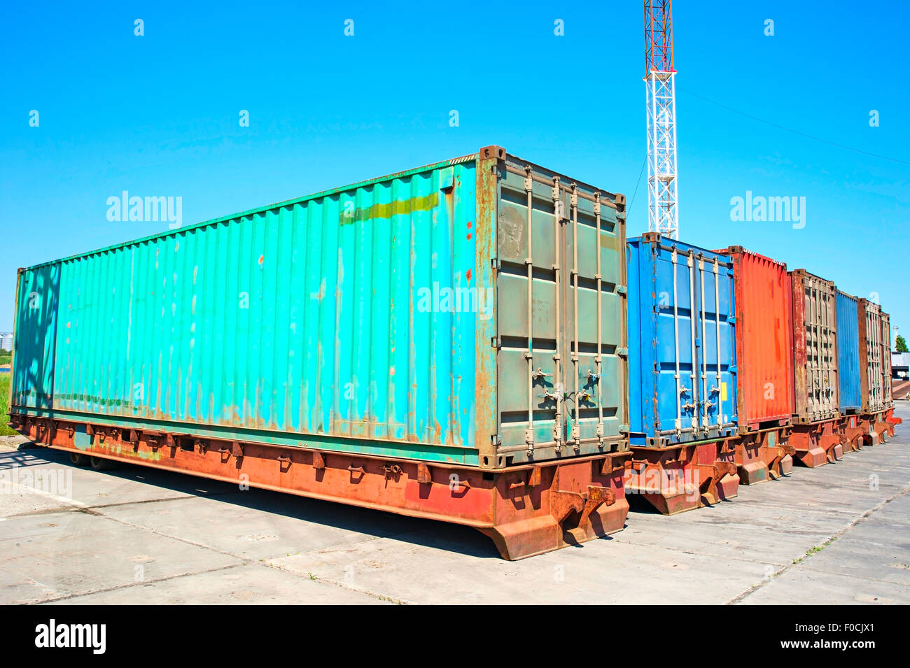 Stack of Cargo Containers at the docks in the day Stock Photo