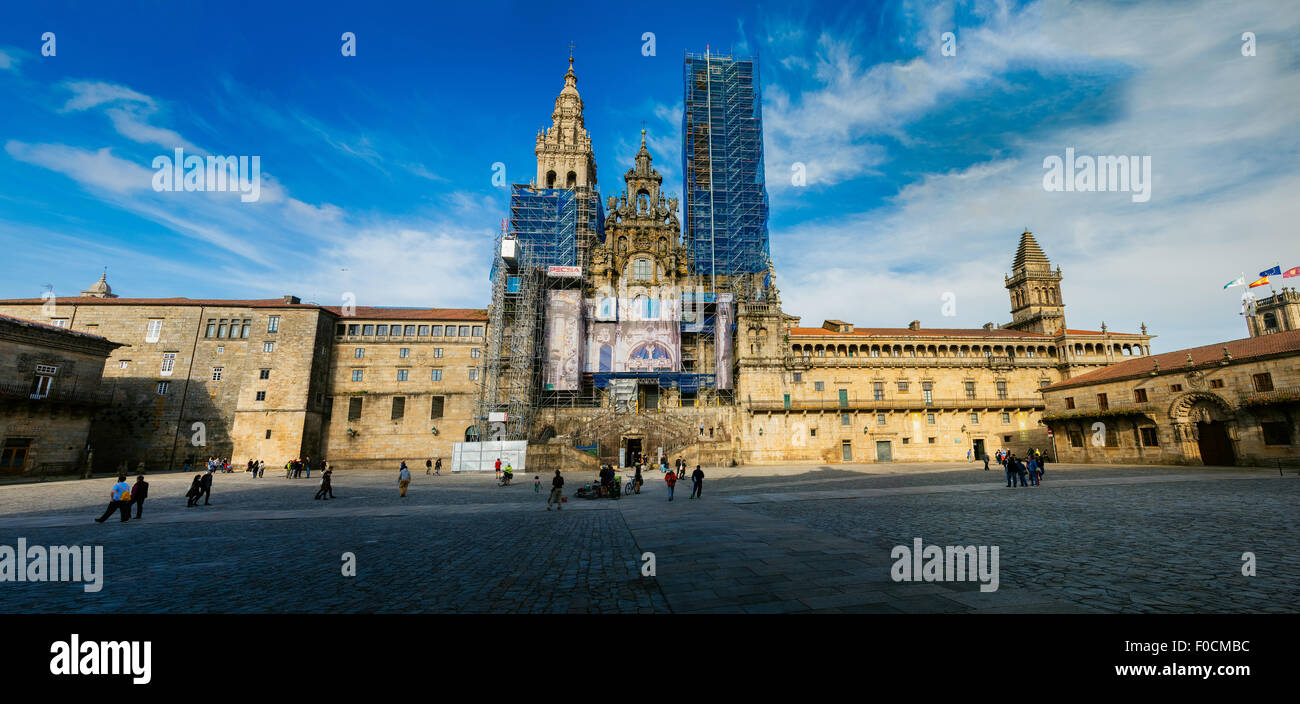 A panoramic view of the the cathedral of Santiago De Compostela. Stock Photo