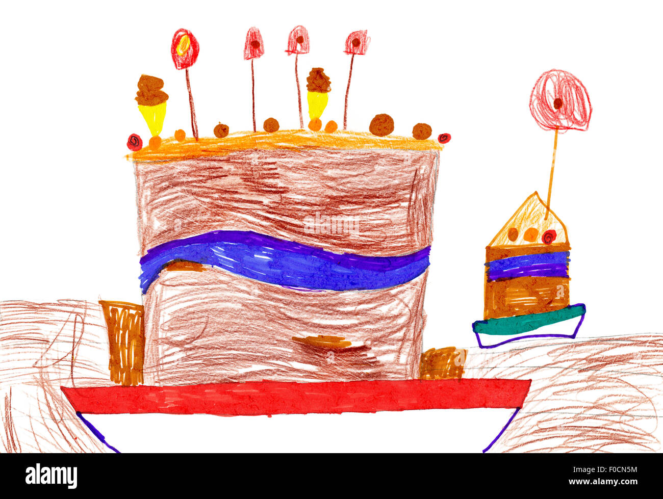Big Cartoon Birthday Cake Childrens Drawing Stock Photo 86331888