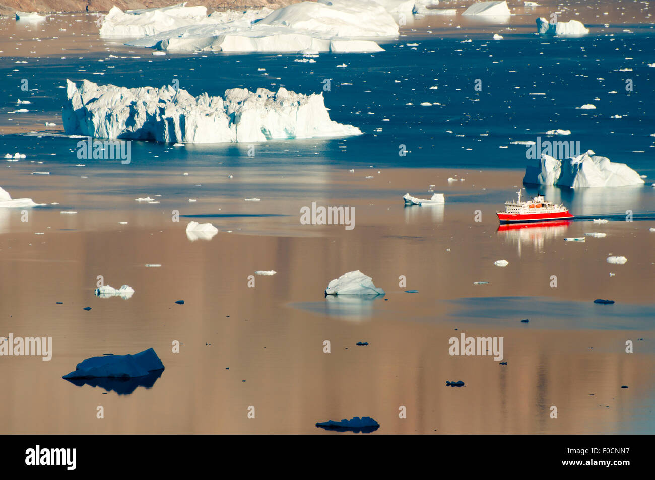 Smith Sound Expedition Ship in Icebergs Fjord - Scoresby Sound - Greenland Stock ...
