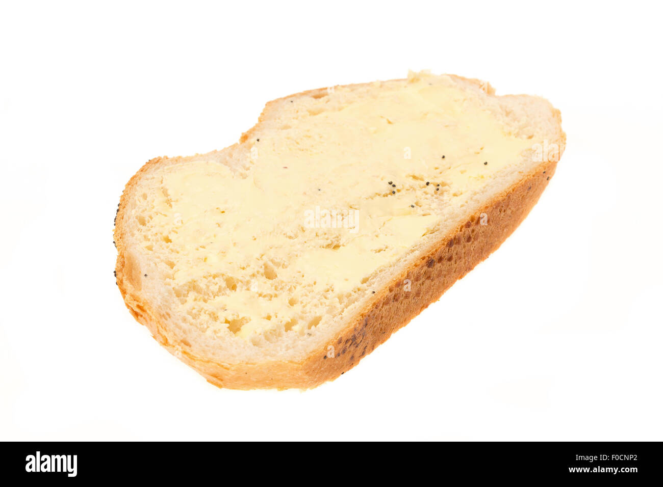 Slice of bread and butter white background Stock Photo Alamy