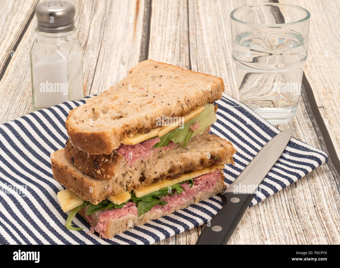 A cheese and ham sandwich on brown granary bread Stock Photo Alamy