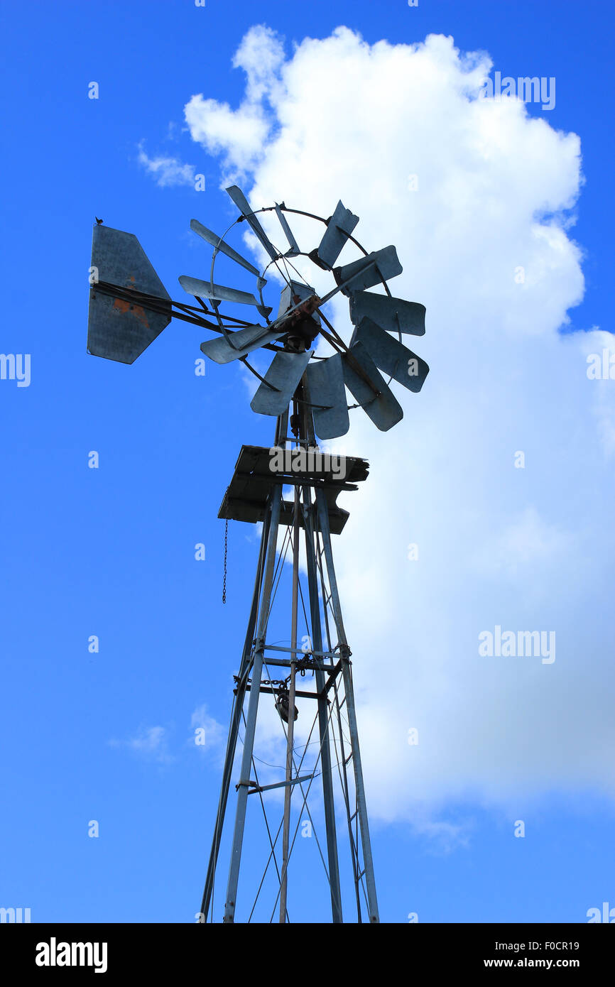 A windmill on a steel tower in Morden, Manitoba, Canada Stock Photo