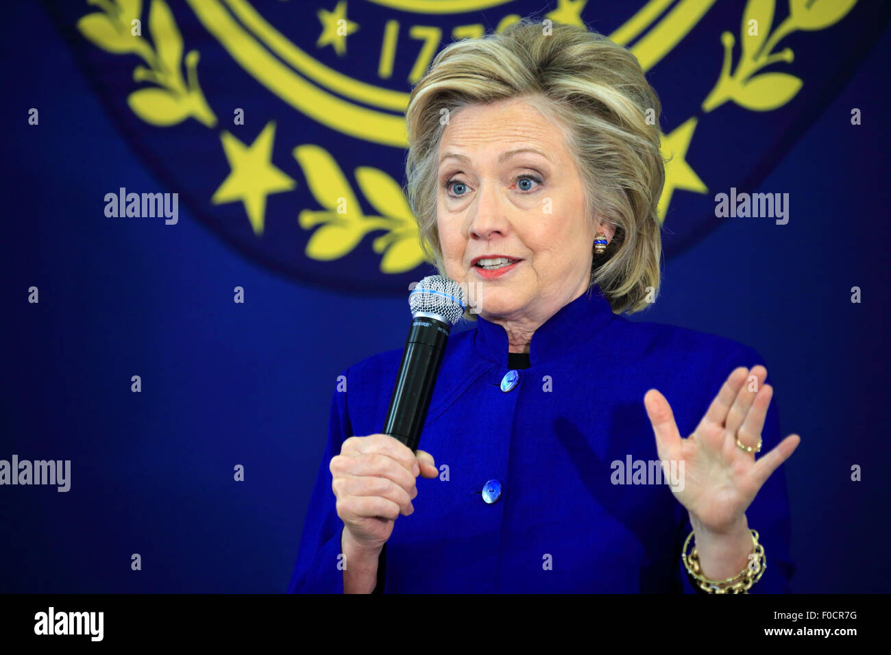 Hillary Rodham Clinton, candidate for the Democratic Party nomination for U.S. President, speaks at a town hall meeting Stock Photo