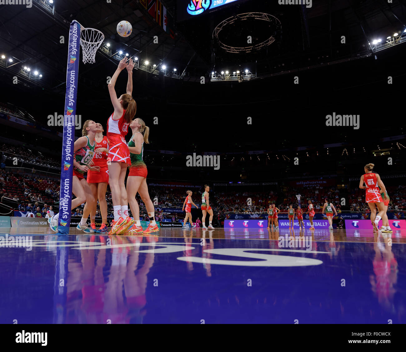 Sydney, Australia. 12th Aug, 2015. Action during the Wales versus England netball match. Credit:  MediaServicesAP/Alamy Live News Stock Photo