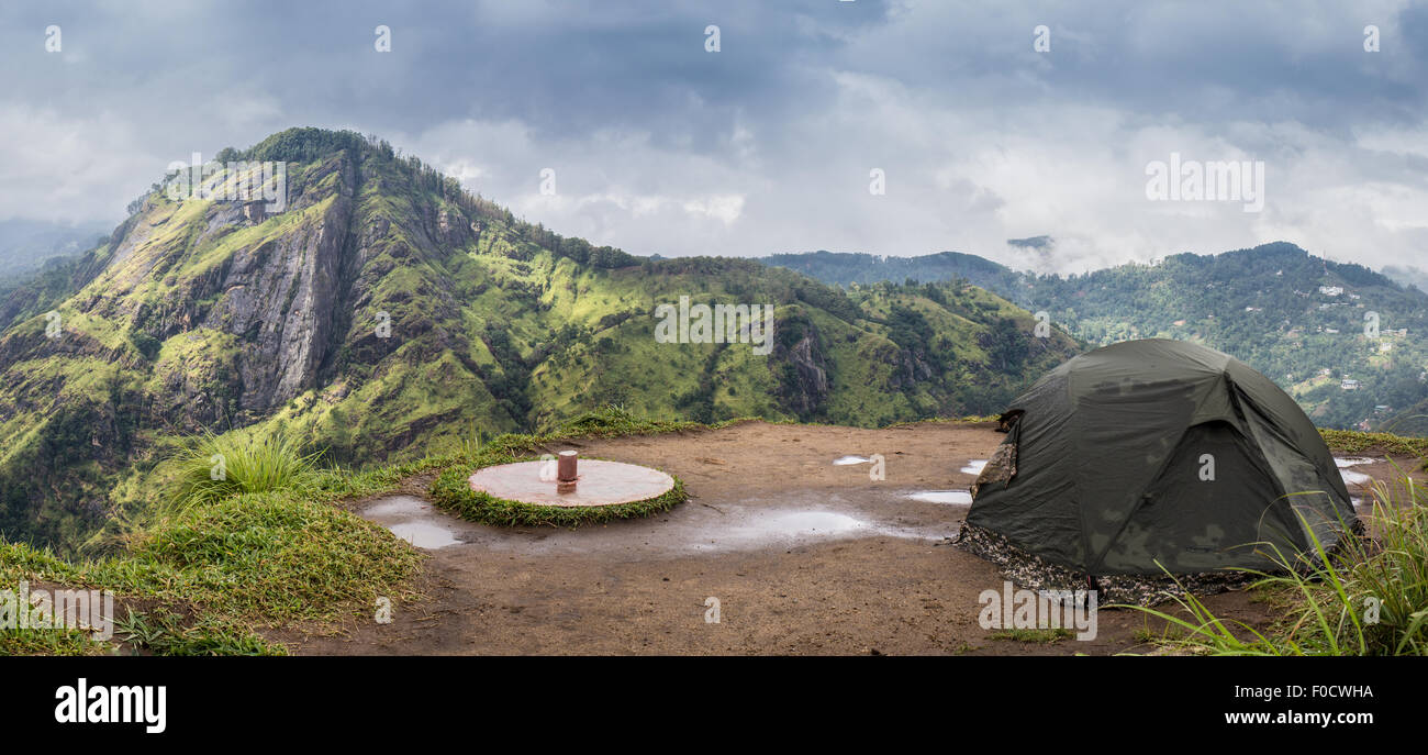 Tourist tent in camp among meadow Stock Photo - Alamy