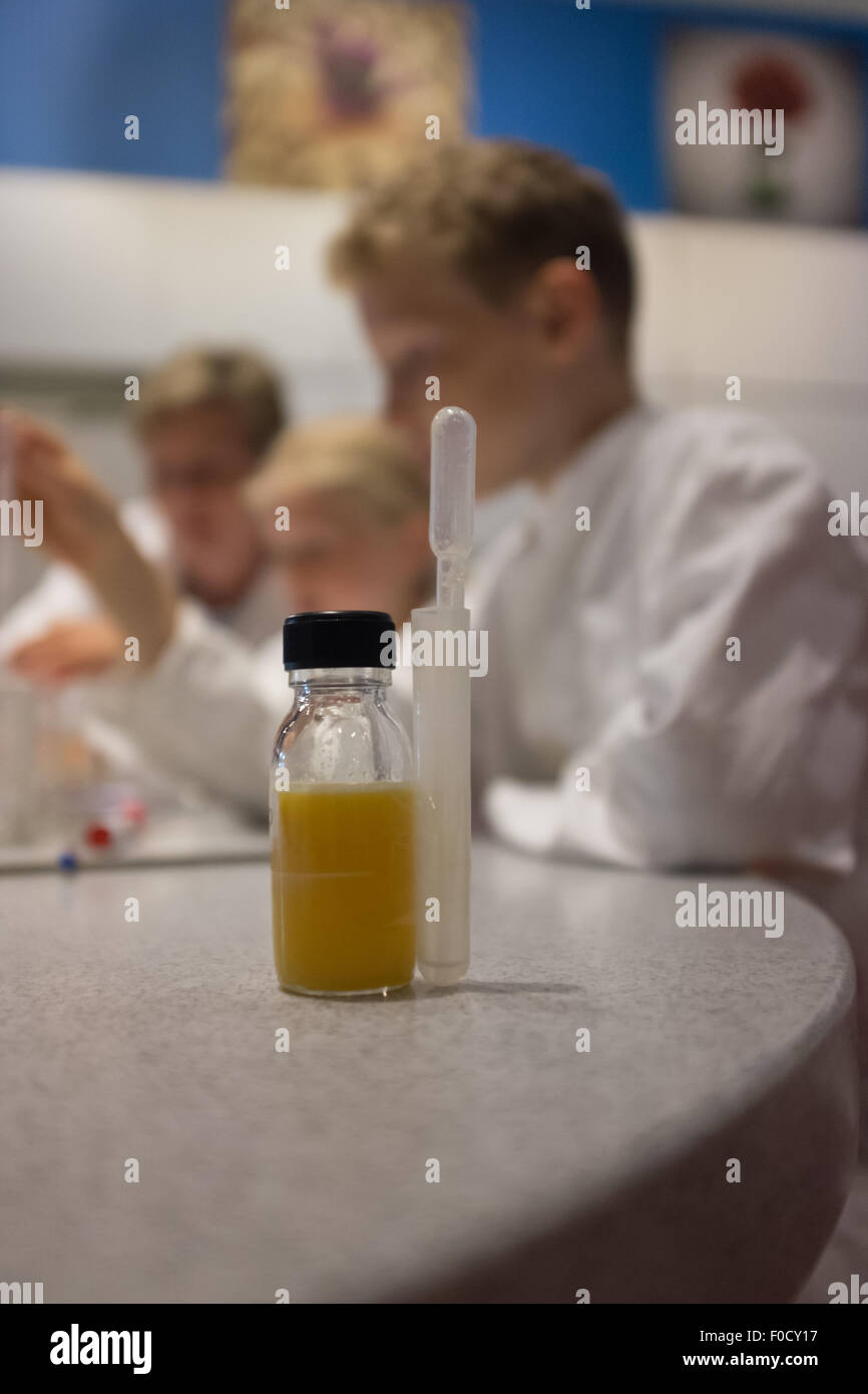 Children in a chemistry lesson doing practical experiments Stock Photo