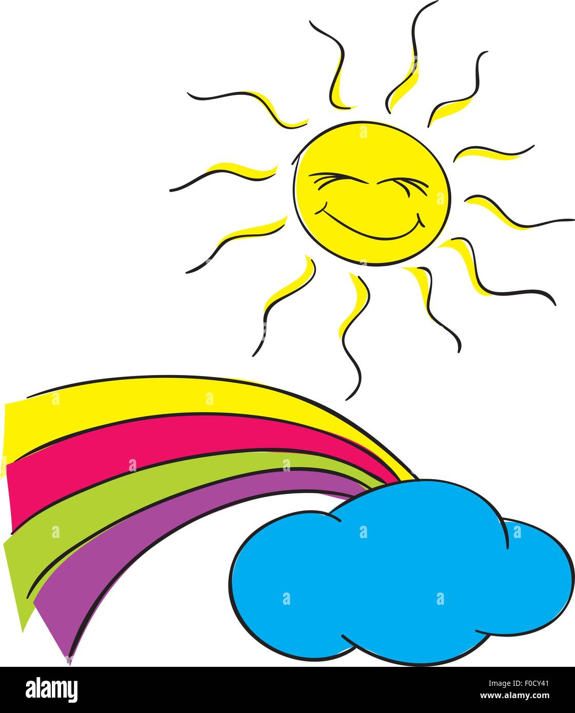 Sun and clouds with a rainbow on a white background Stock Vector Image ...