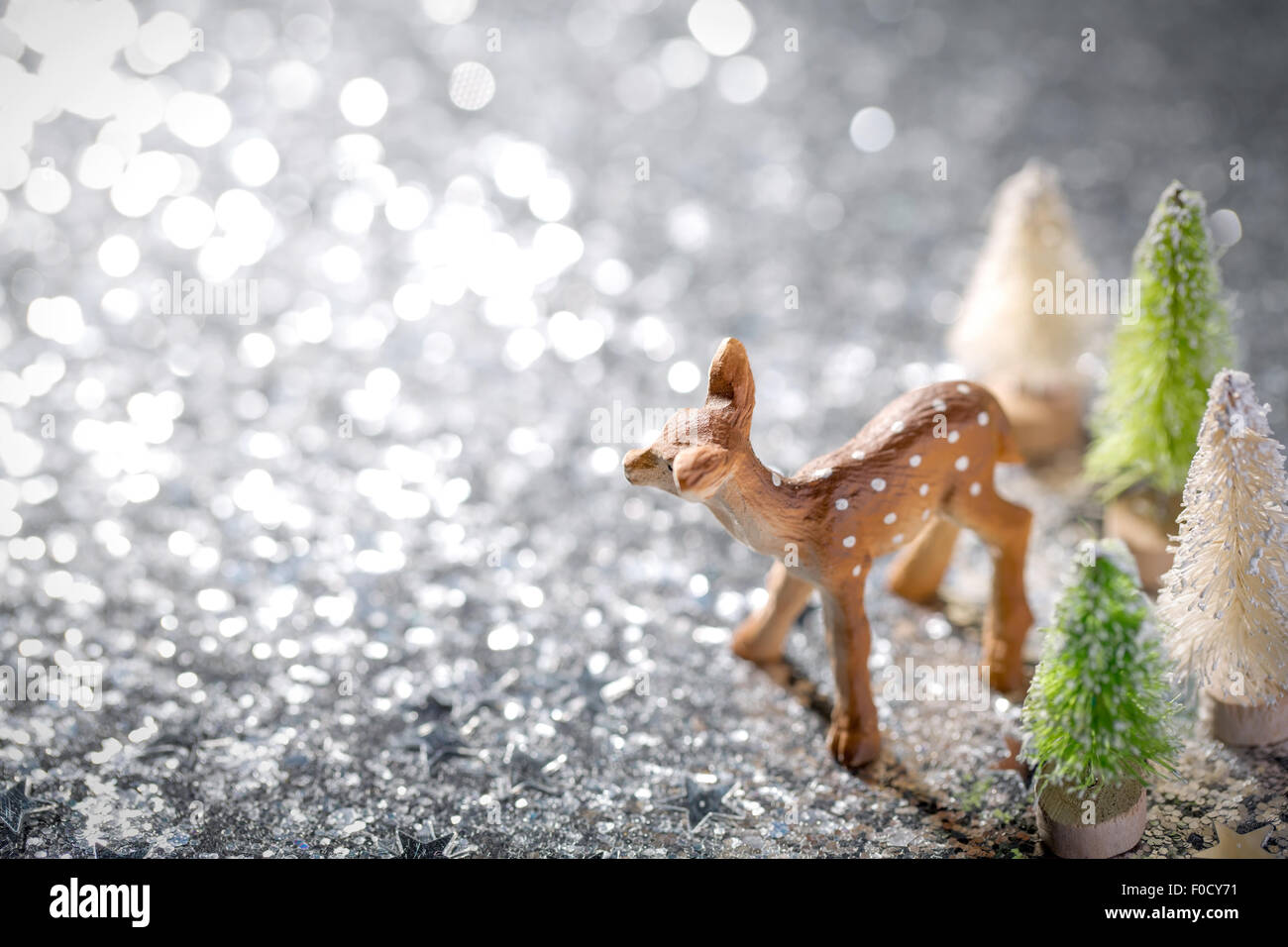 Christmas decoration with deer and fir tree Stock Photo
