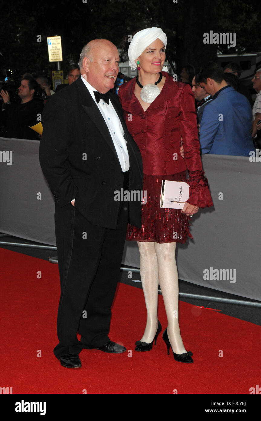 London, UK, 11 August 2015, Julian Fellowes and wife Emma Joy Kitchener attends the BAFTA tribute and special award ceremony for ITV's Downton Abbey at the Richmond Theatre for a special tribute program called 'Bafta Celebrates Downton Abbey' to be broadcast later in the year. Stock Photo