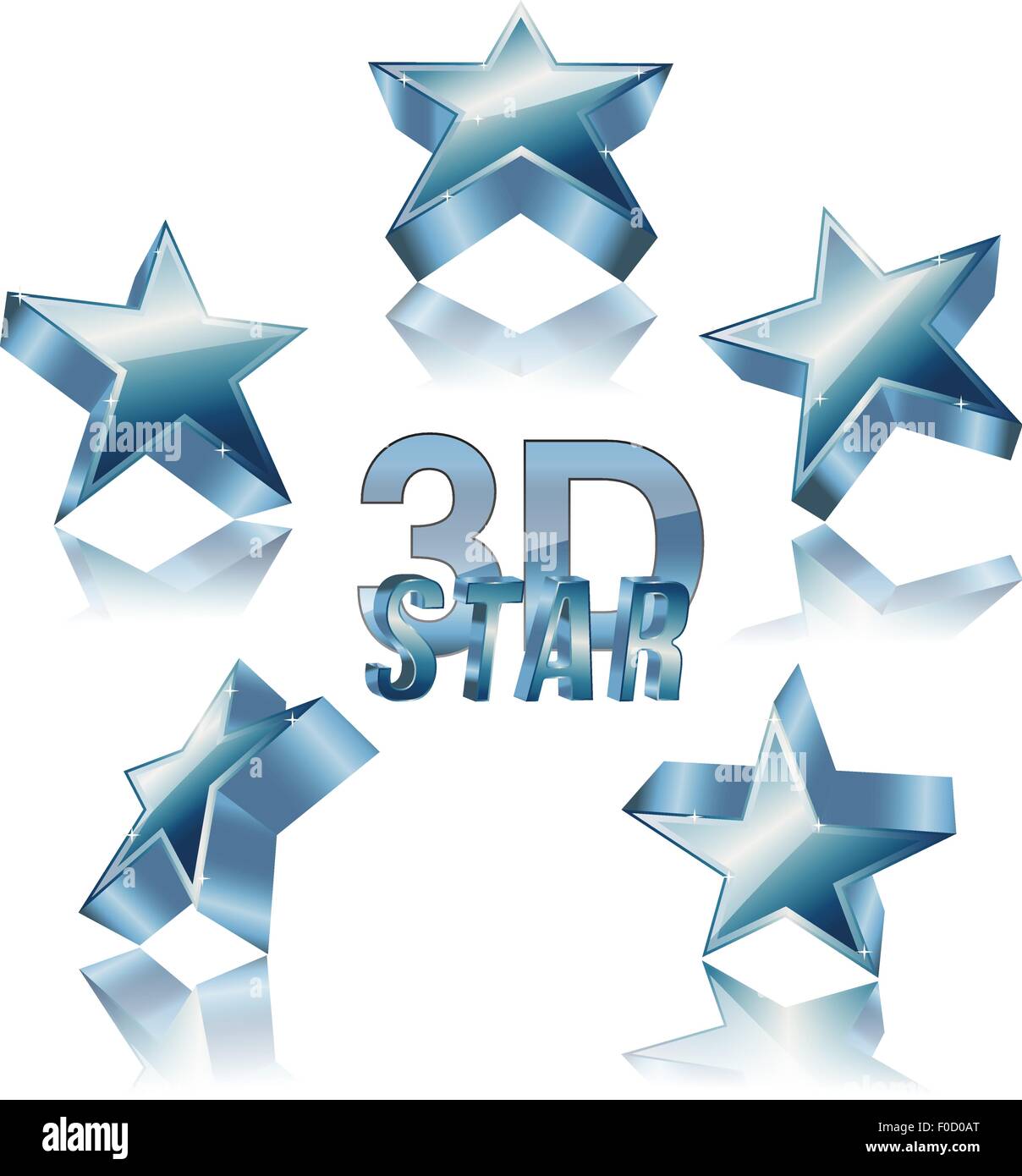 3d blue star set with reflection Stock Vector