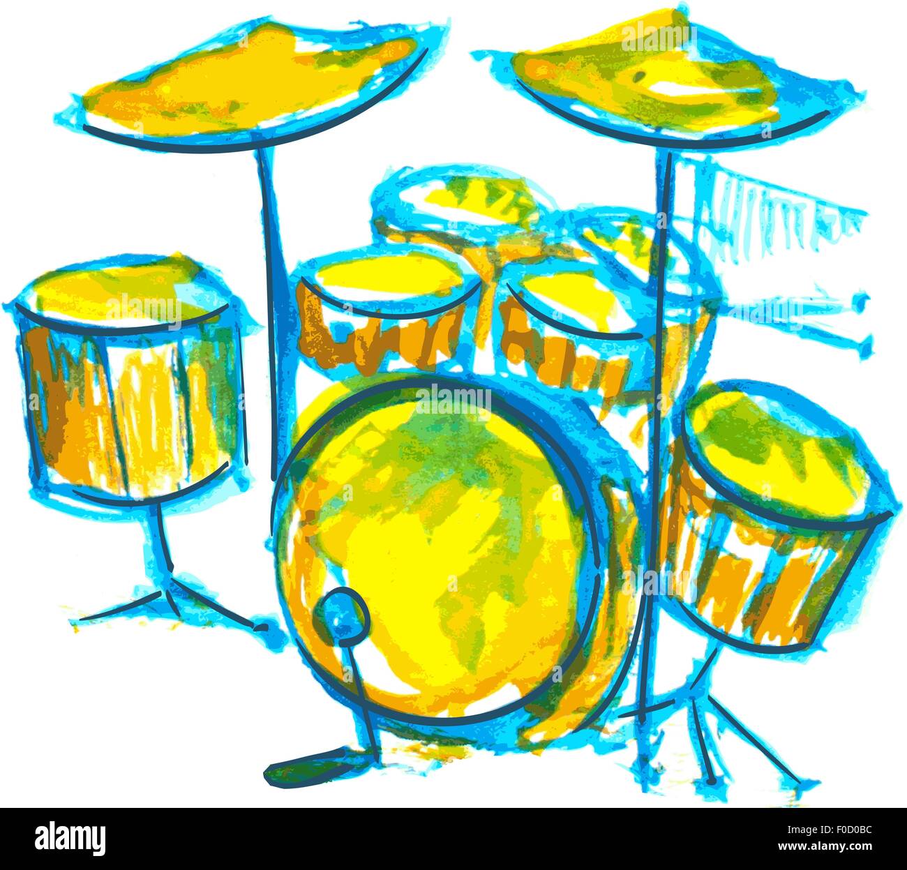 drums watercolor illustration with bright color strokes Stock Vector