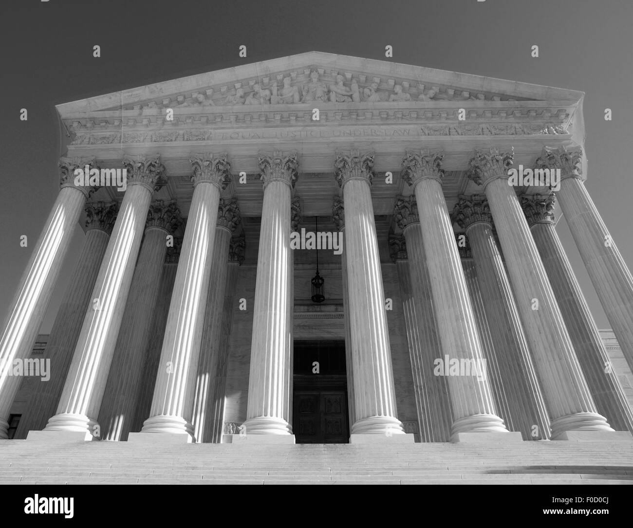 Historic US Supreme Court building in black and white. Stock Photo