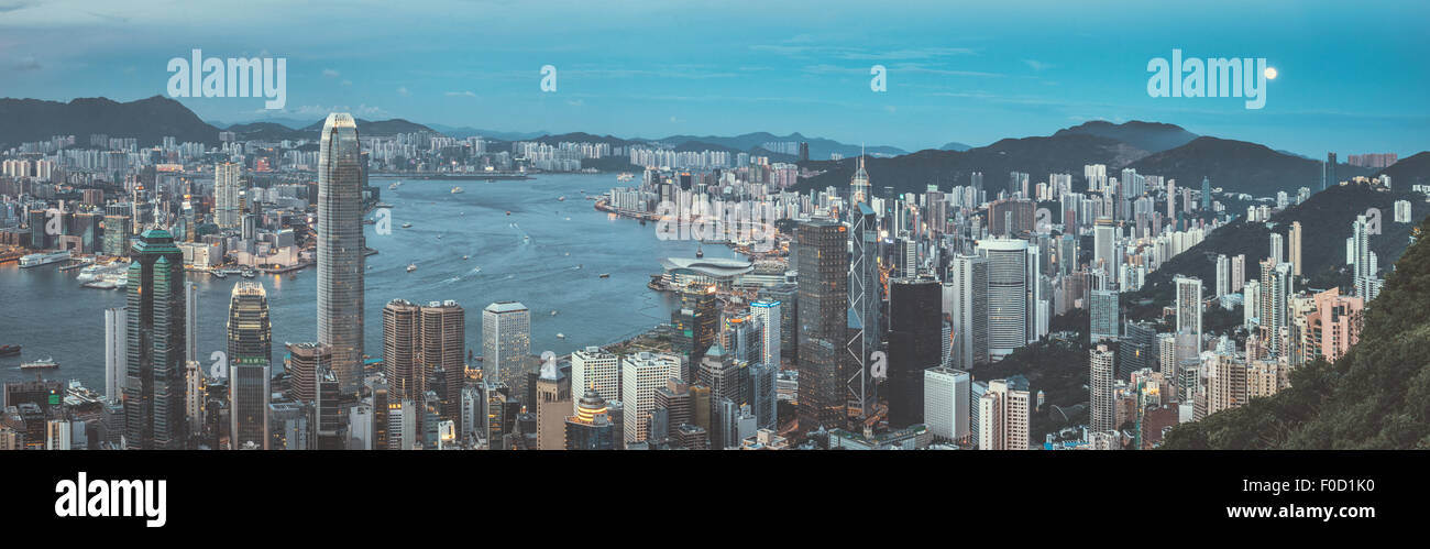 Panorama of Hong Kong skyline in full moon night Stock Photo - Alamy