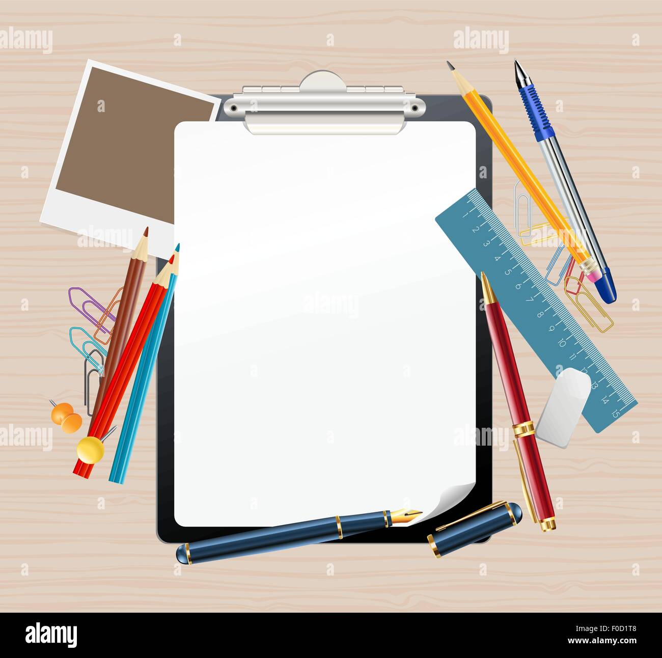 background with clipboard and office supplies Stock Vector Image & Art ...