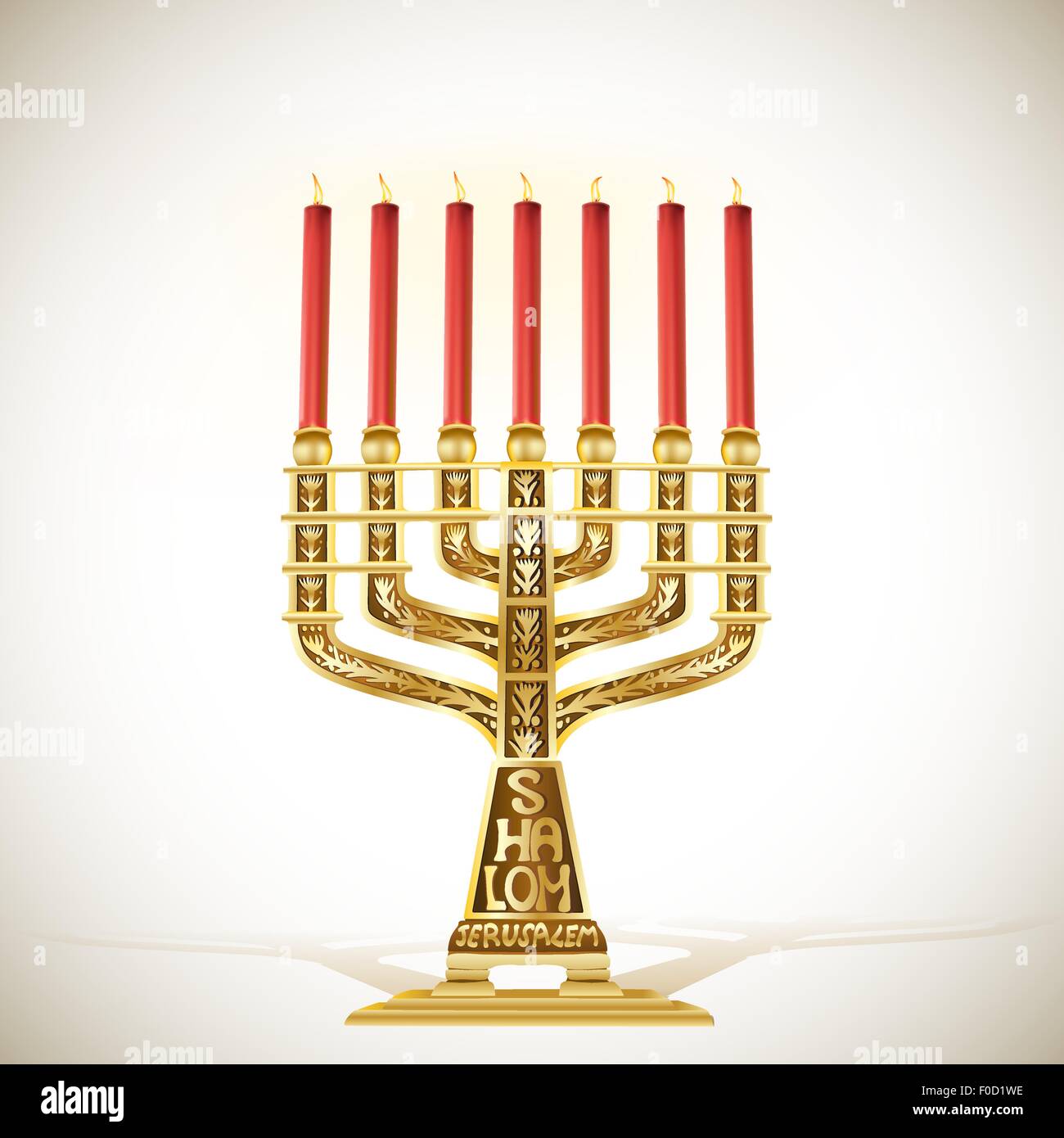 illustration of golden menorah with seven candles Stock Vector