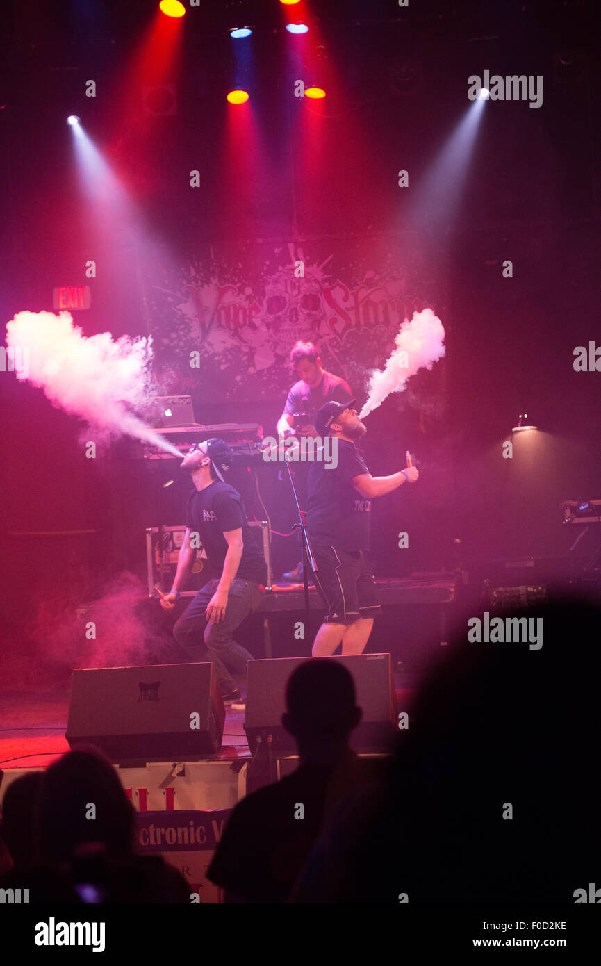 Contestants compete in a vaping contest in New York to see who can create the largest vapor cloud Stock Photo