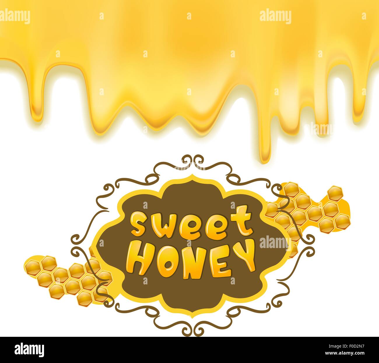 melting honey and frame with honeycombs. vector illustration Stock Vector
