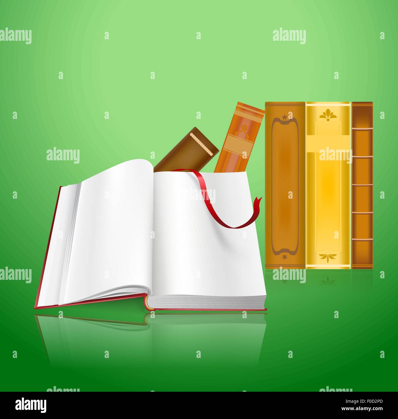 open book and stack of old books as reading background Stock Vector