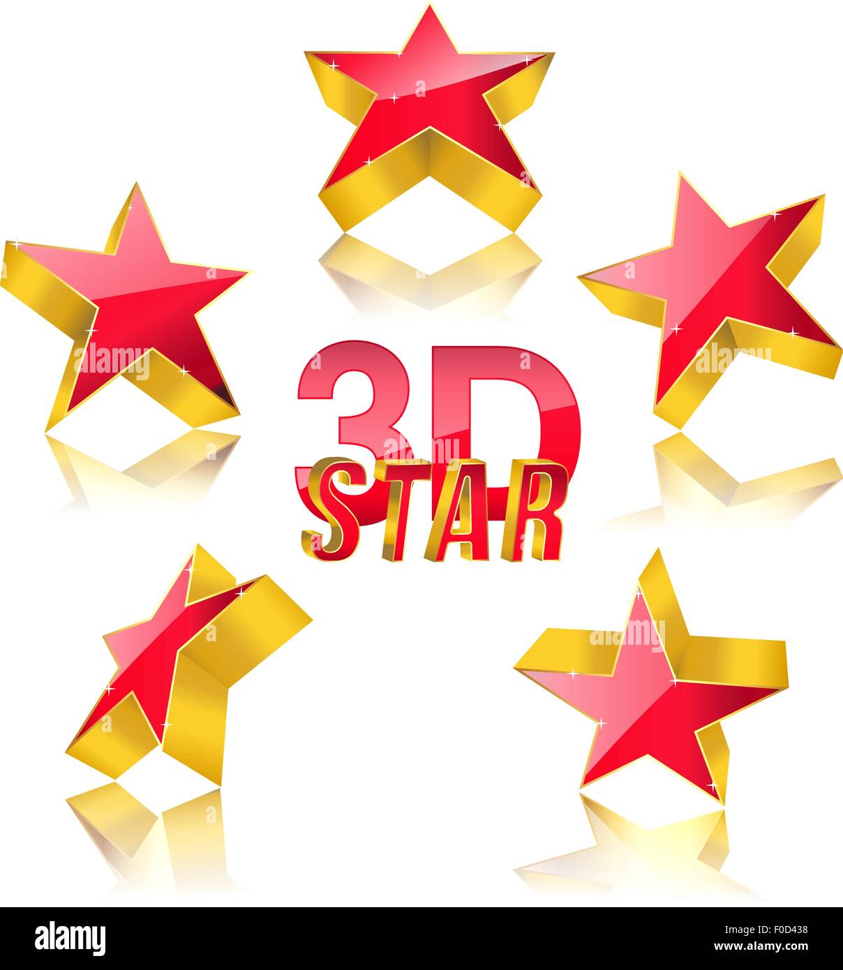 3d red star with gold set Stock Vector