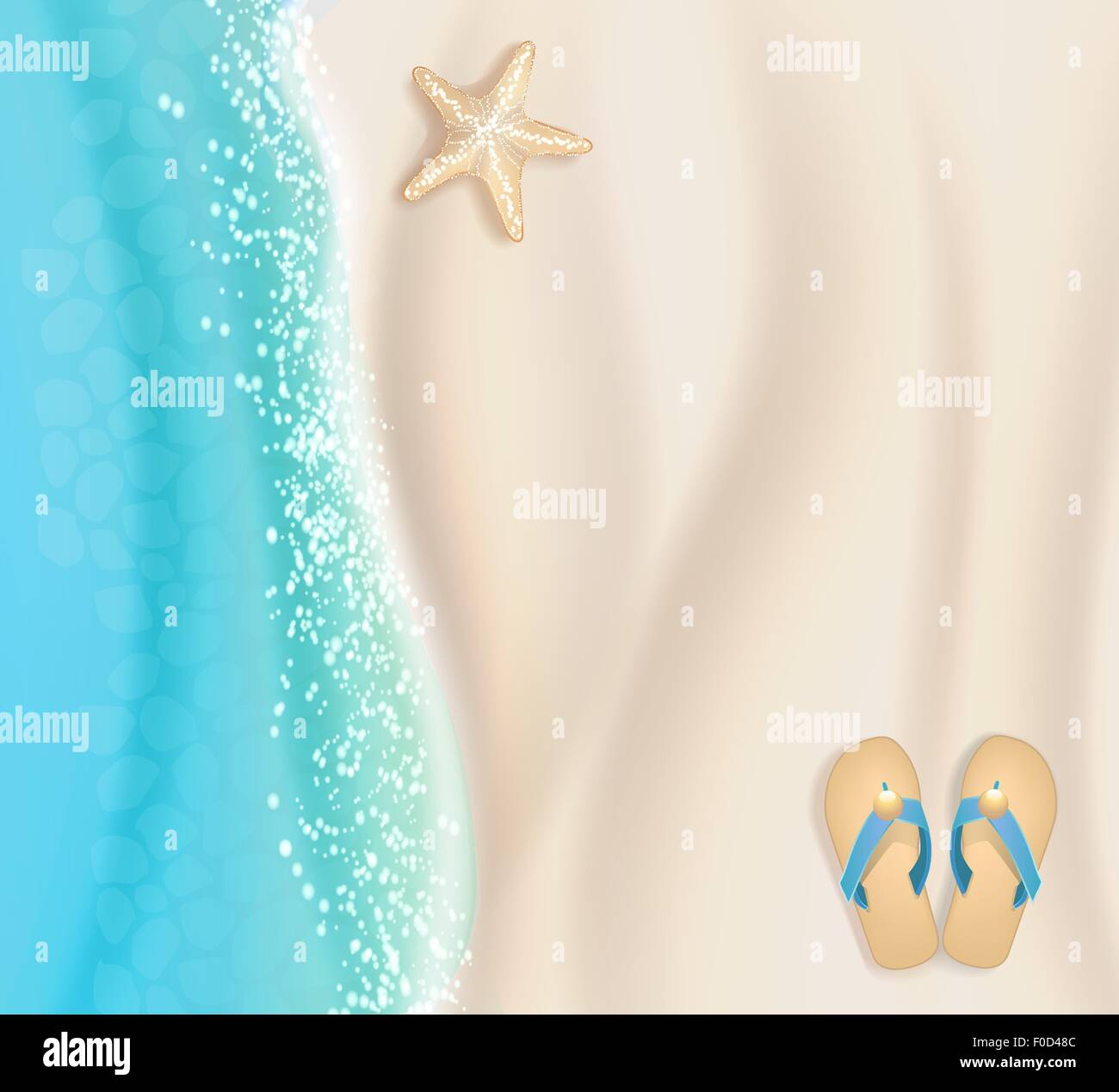 beach background with sand, water and starfish Stock Vector