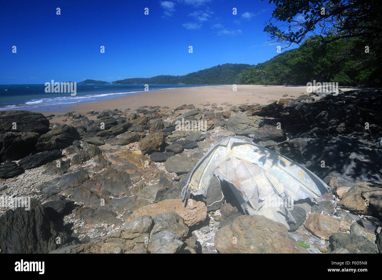 Remains of wrecked boat at Shipwreck Bay, Daintree, Queensland, Australia Stock Photo