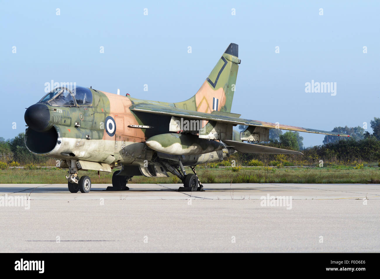 A Hellenic Air Force A-7E Corsair parked at Araxos Air Base, Greece. Stock Photo