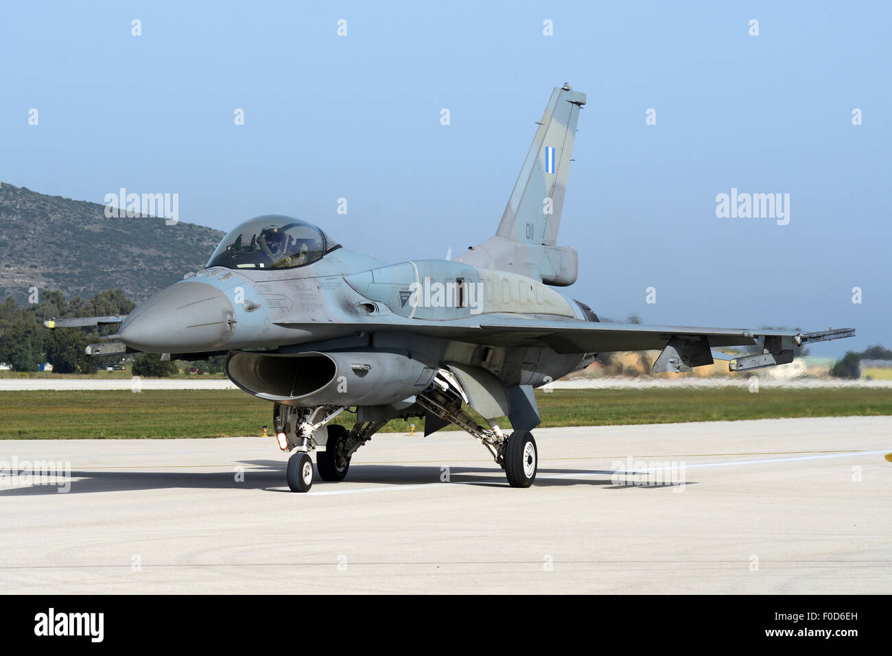 Hellenic Air Force F-16C Block 52 with with conformal fuel tanks taxiing at  Araxos Air Base, Greece Stock Photo - Alamy