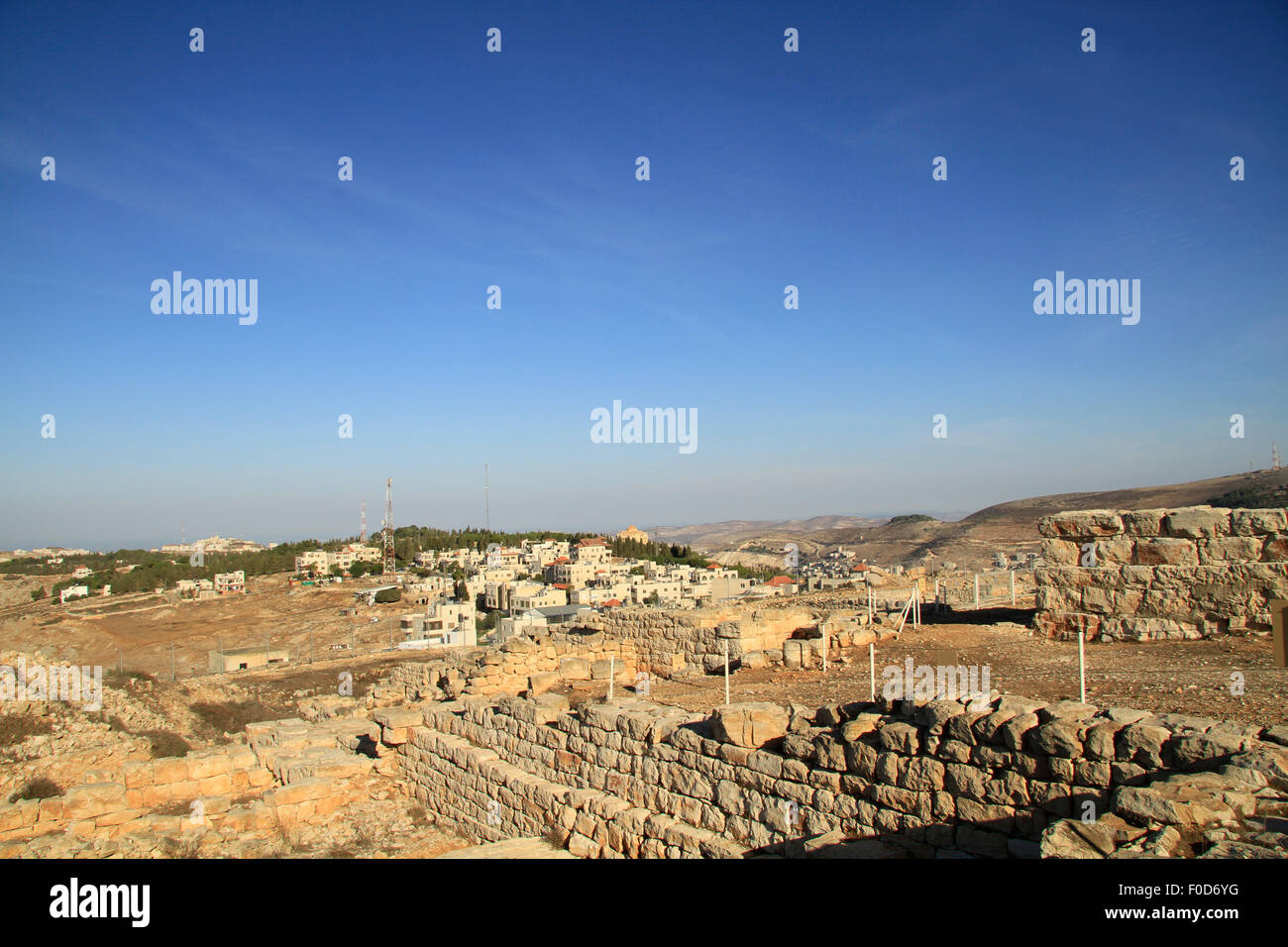 Samaria, a view of the Samaritan village Kiryat Luza from the archaeological site on Mount Gerizim Stock Photo