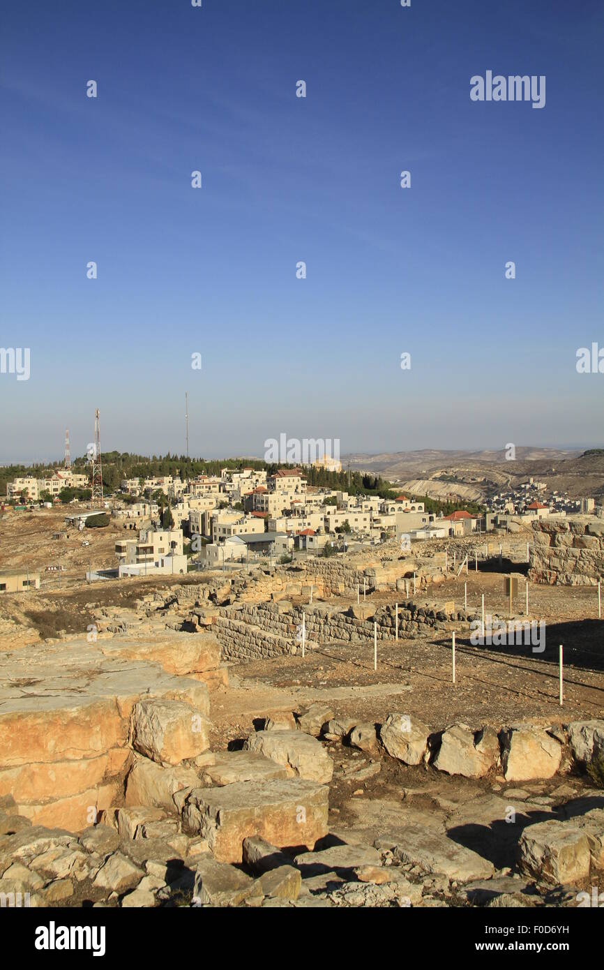 Samaria, a view of the Samaritan village Kiryat Luza from the archaeological site on Mount Gerizim Stock Photo