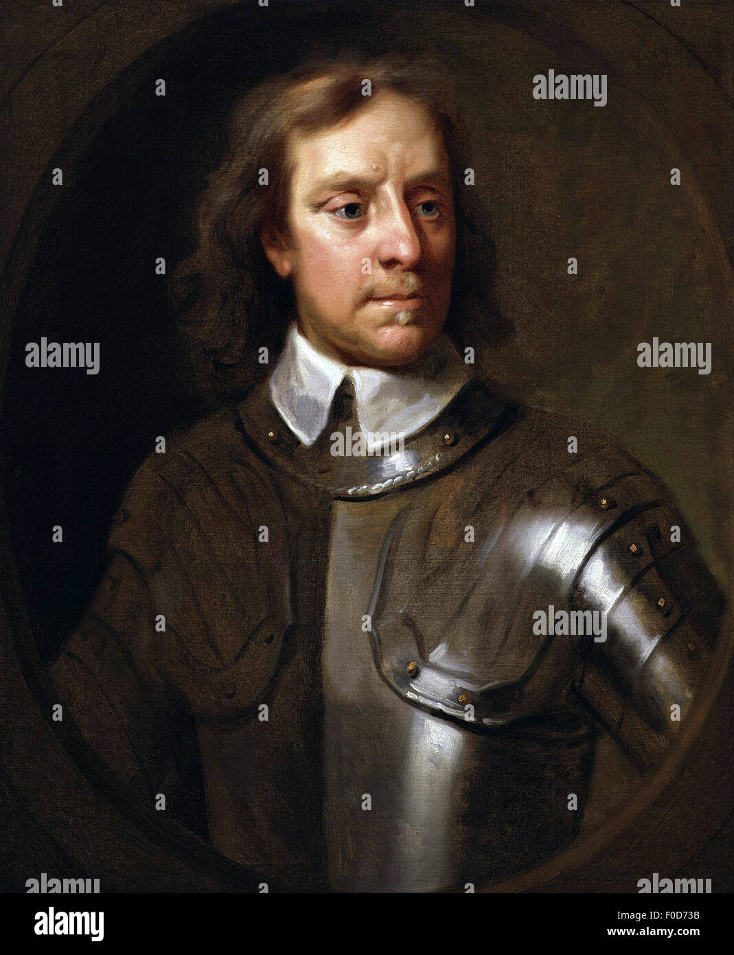 Vintage English History painting of Lord Protector Oliver Cromwell. Original by Samuel Cooper. Stock Photo