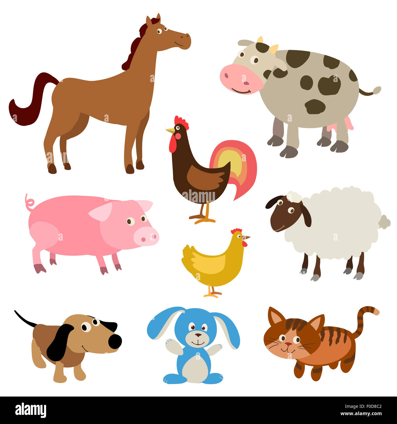 set of cute cartoon farm animals Stock Photo - Alamy