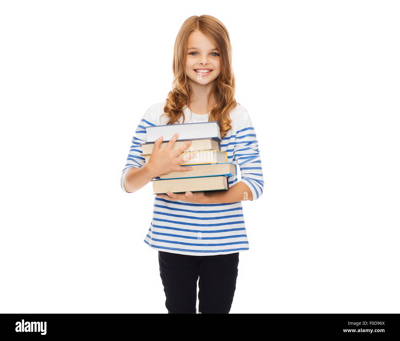 little student girl with many books Stock Photo - Alamy