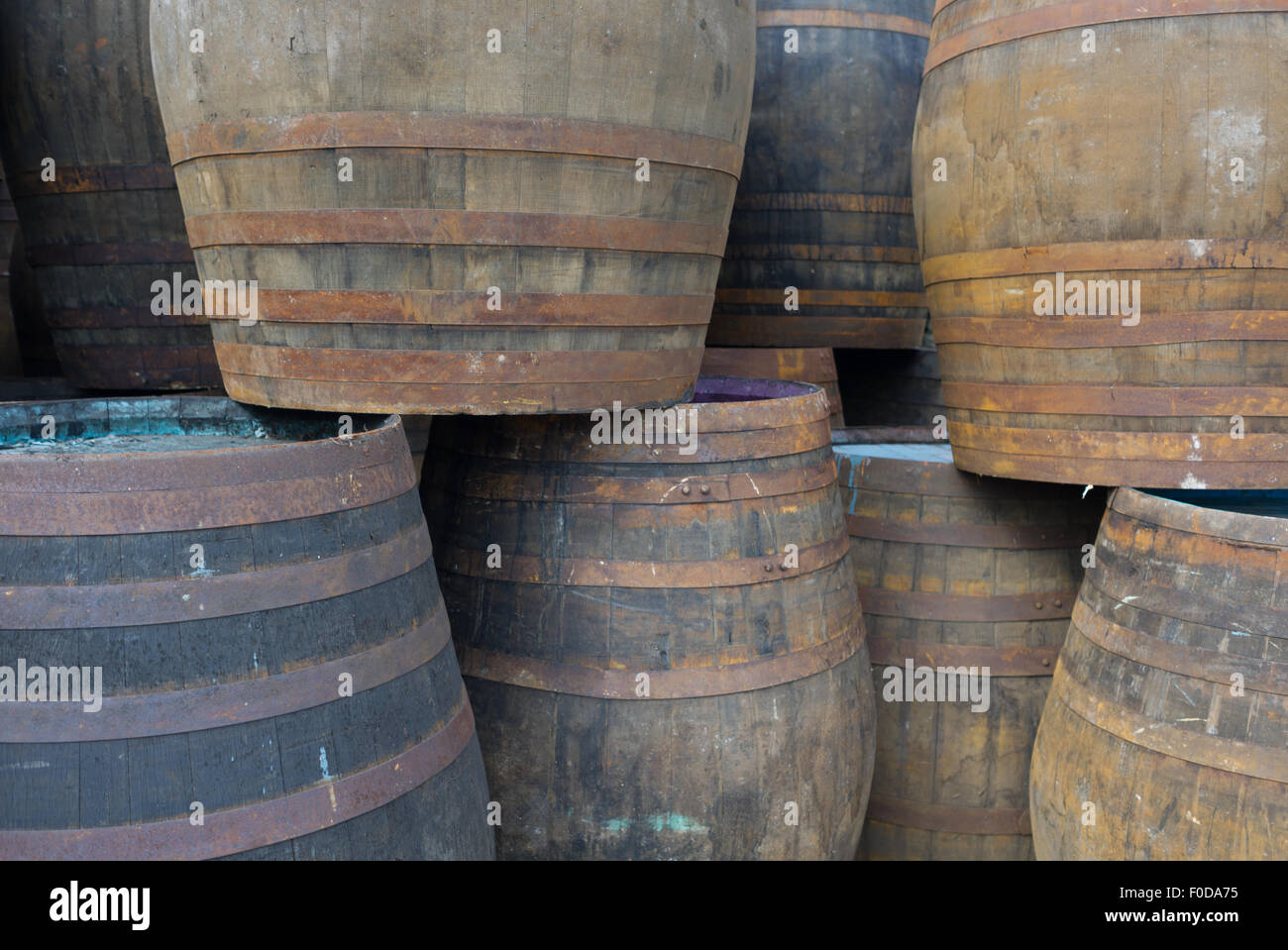 Wooden beer barrels at Theakstons Brewery Masham Yorkshire England