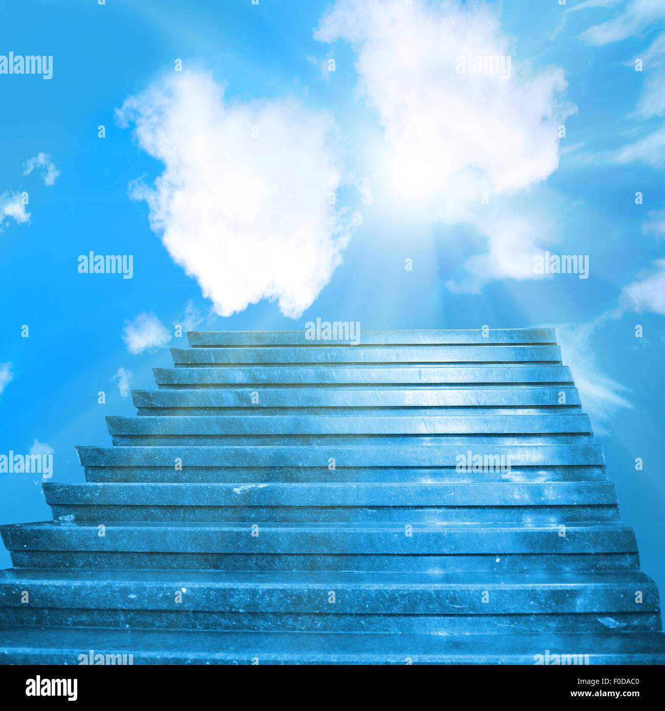 Stairway to Heaven. Stairs in sky. Concept with sun and clouds