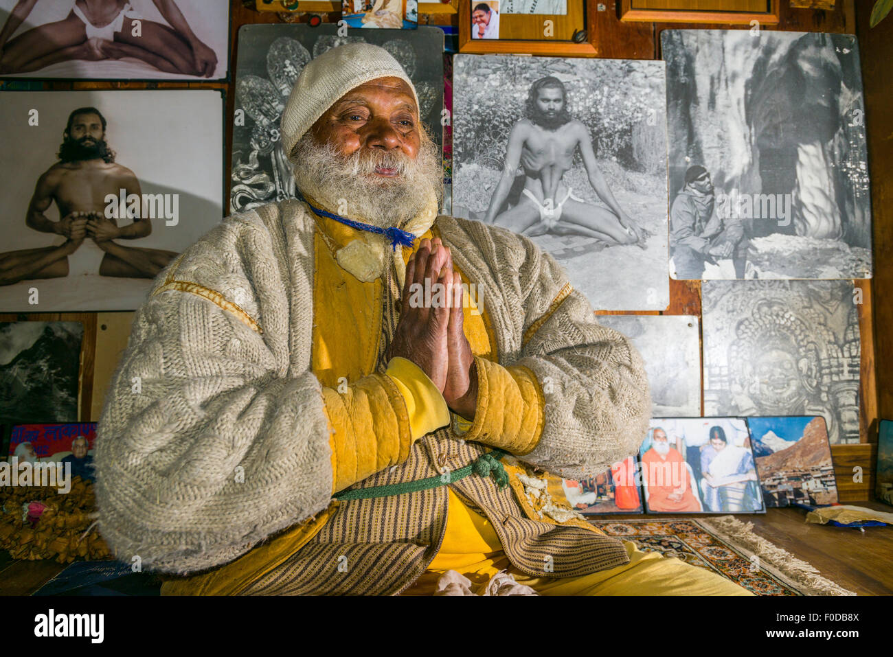 A portrait of Swami Sundaranand, a famous Sadhu, yogi and photographer, Gangotri, Uttarakhand, India Stock Photo