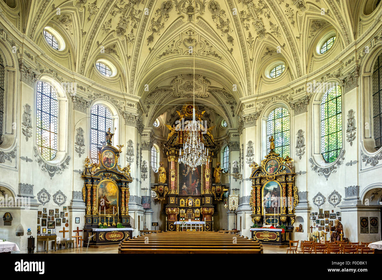 Interior of the baroque pilgrimage church of Maria Birnbaum with high altar and side altars, Sielenbach, Aichach-Friedberg Stock Photo