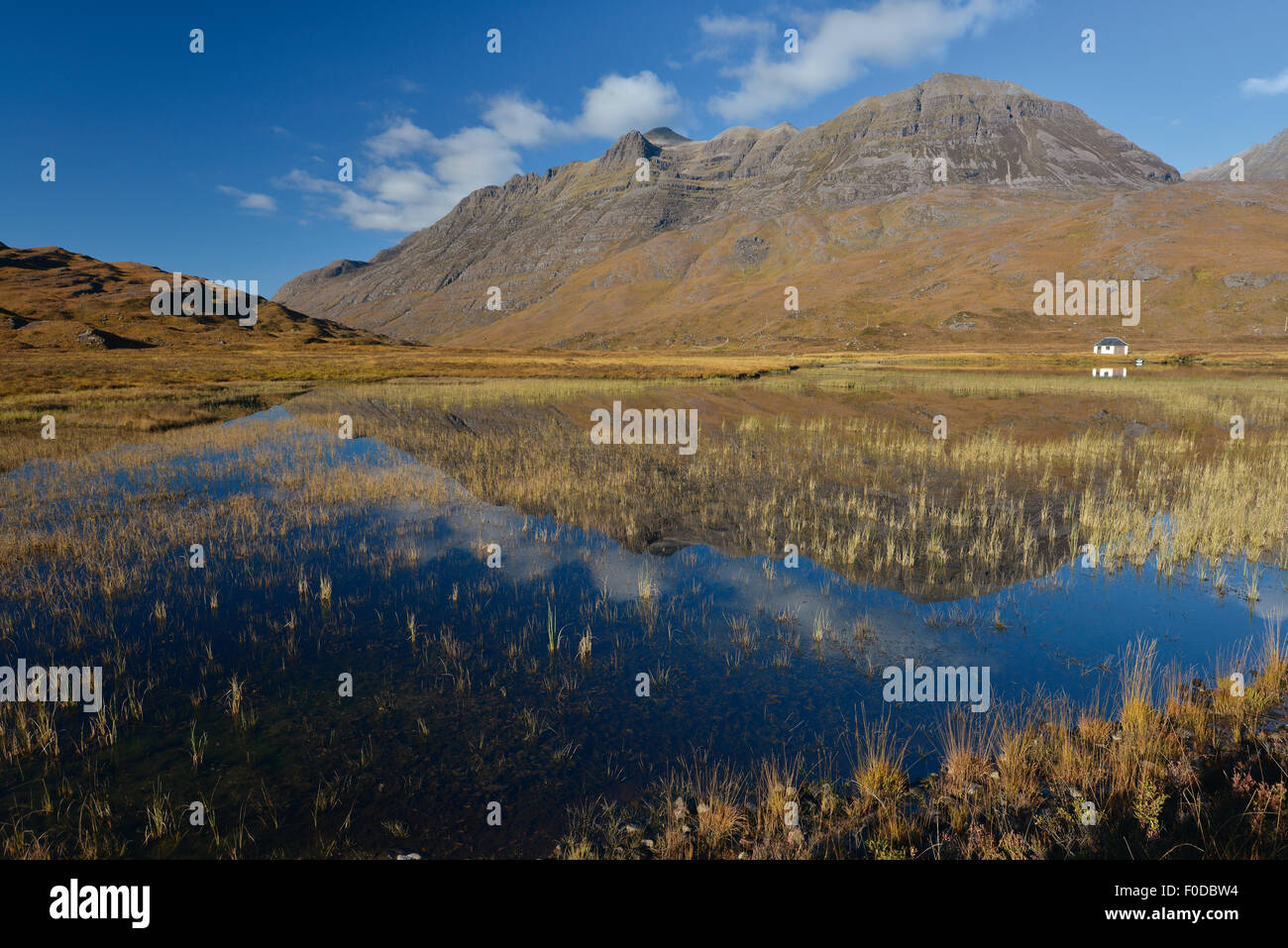 Lake in front of Liathach with reflection, Glen Torridon, Beinn Eighe National Nature Reserve, SNH Stock Photo